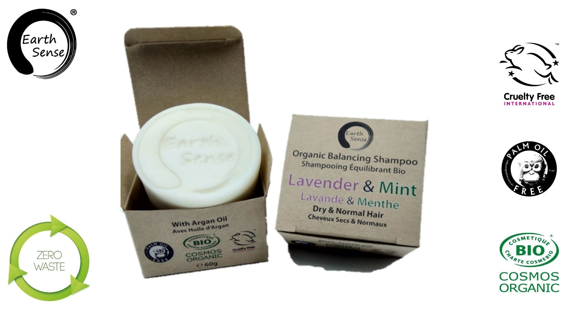 Organic Certified Balancing Solid Shampoo - Lavender & Mint - Dry & all Hair Types 60g-1